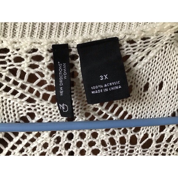 New Directions Cream Open Front Sweater 3X Short Sleeve Open Knit Coquette - Picture 3 of 8